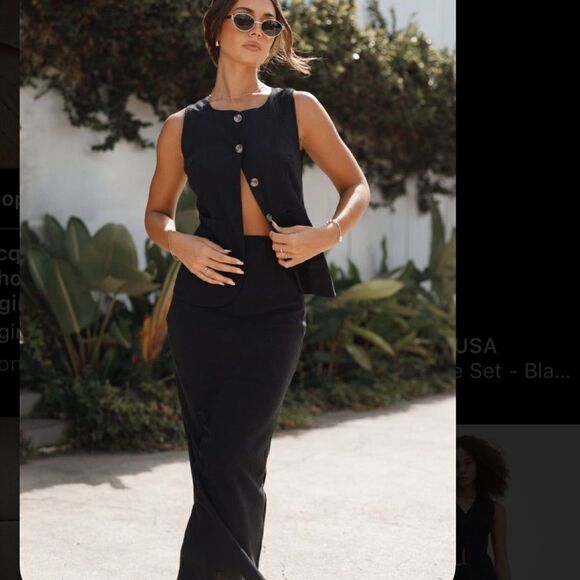 100% linen black skirt